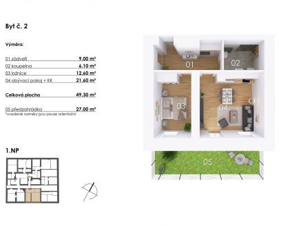 . | Prodej bytu, 2+kk, 49 m²