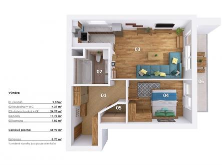 . | Pronájem bytu, 2+kk, 56 m²