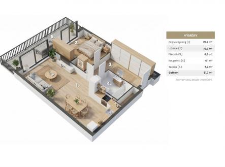 . | Pronájem bytu, 2+kk, 58 m²
