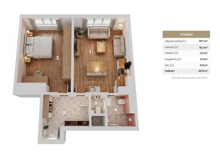 . | Pronájem bytu, 2+kk, 52 m²