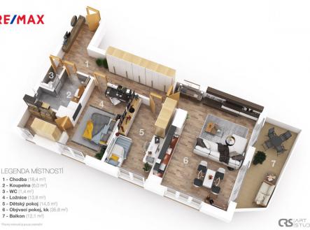 3D půdorys | Prodej bytu, 3+kk, 101 m²