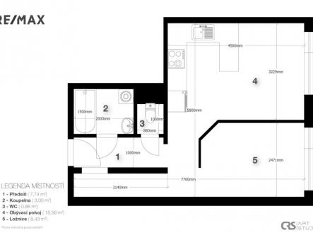 2D layout | Prodej bytu, 2+kk, 38 m²