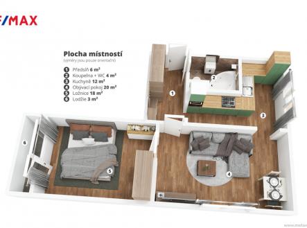 3D model | Prodej bytu, 2+1, 64 m²
