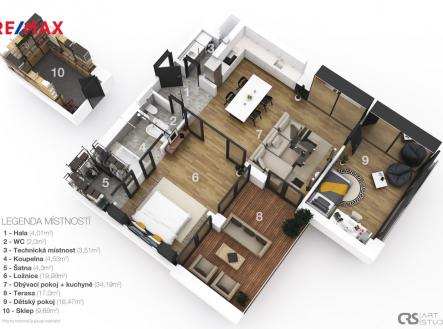 3D vizualizace 3 + kk | Prodej bytu, 2+kk, 118 m²