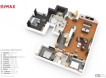 3D HLAVNÍ PODLAŽÍ BYTU | Prodej bytu, 4+kk, 230 m²
