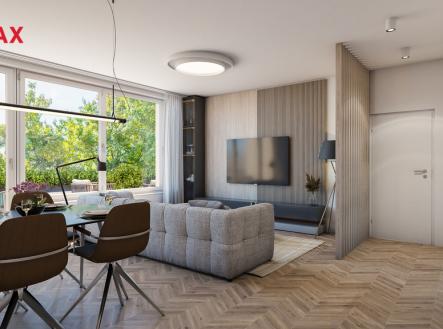 vizualizace obývací pokoj pohled na terasu | Prodej bytu, 4+1, 115 m²