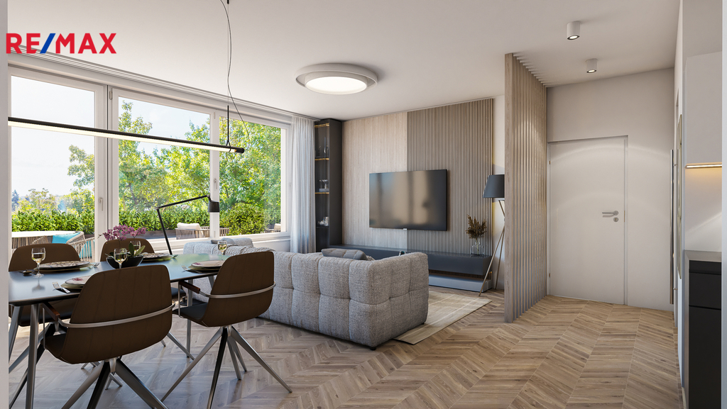 vizualizace obývací pokoj pohled na terasu