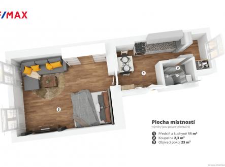 3D MODEL BYTU | Pronájem bytu, 1+1, 43 m²