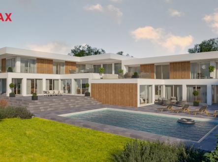 Vizualizace pohled ze zahrady na bazén | Prodej - pozemek pro komerční výstavbu, 2 143 m²