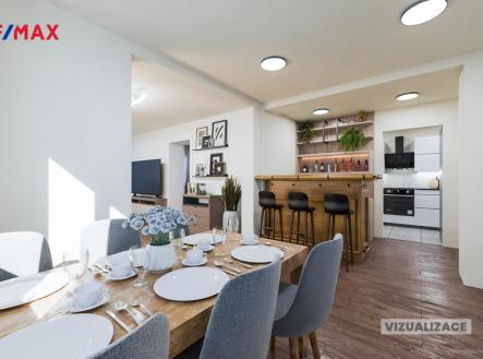 Vizualizace jídelny s barem 1.NP | Prodej - dům/vila, 180 m²