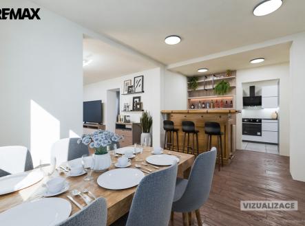 Vizualizace jídelny s barem 1.NP | Prodej - dům/vila, 180 m²