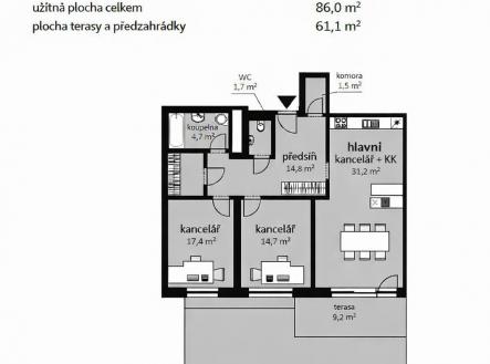 2D PŮDORYS | Pronájem - kanceláře, 91 m²