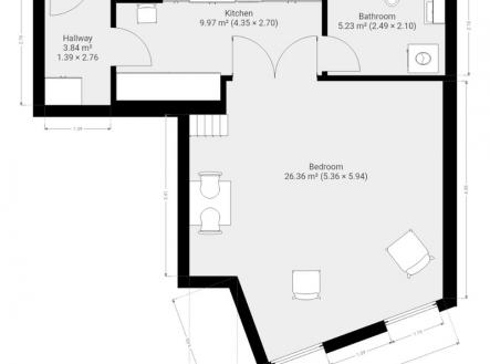 2D MODEL | Pronájem bytu, 1+1, 43 m²