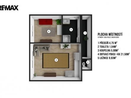 3D model | Pronájem bytu, 2+kk, 44 m²