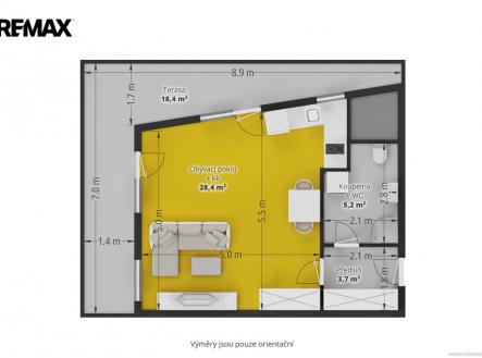 2D PŮDORYS | Pronájem bytu, 1+kk, 55 m²