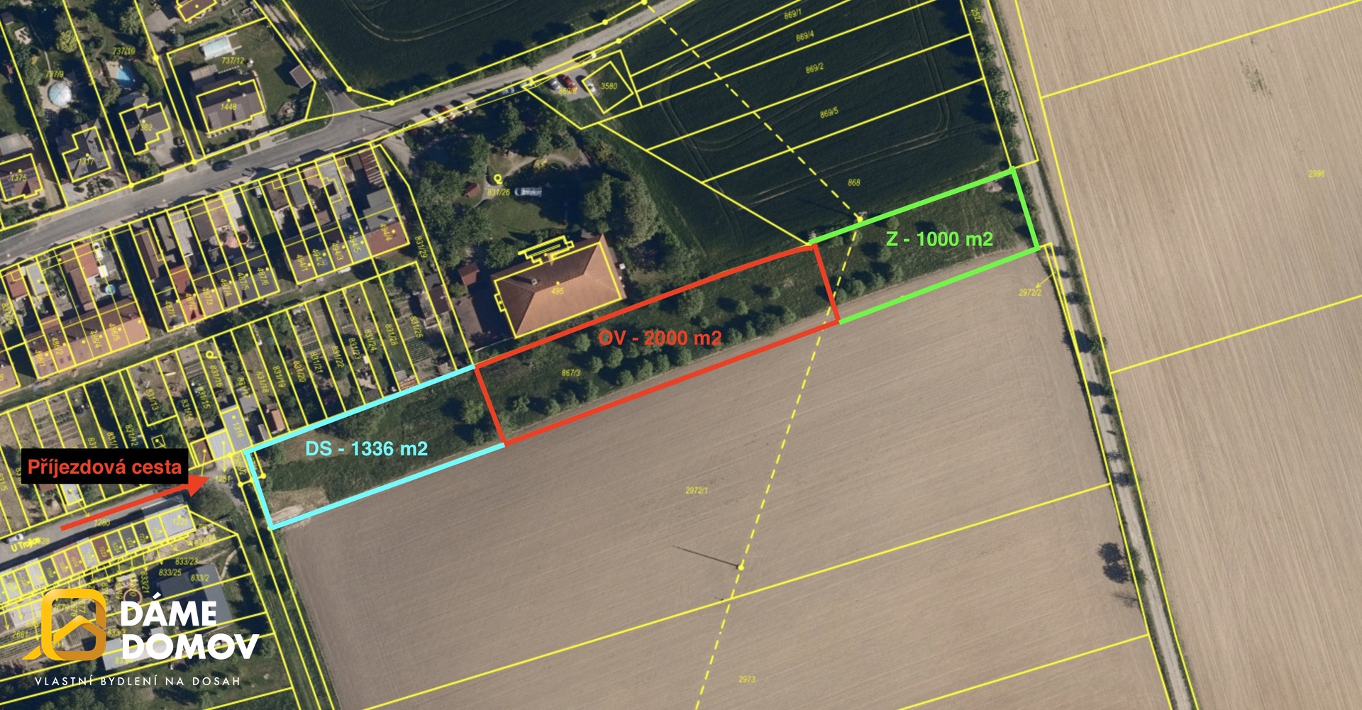 Rozdelení pozemku DS+OV+Z