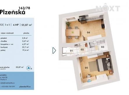 Pronájem bytu, 2+kk, 56 m²