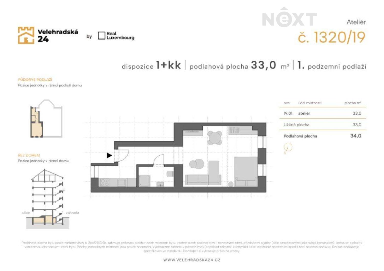 Prodej byt 1+kk, 33㎡