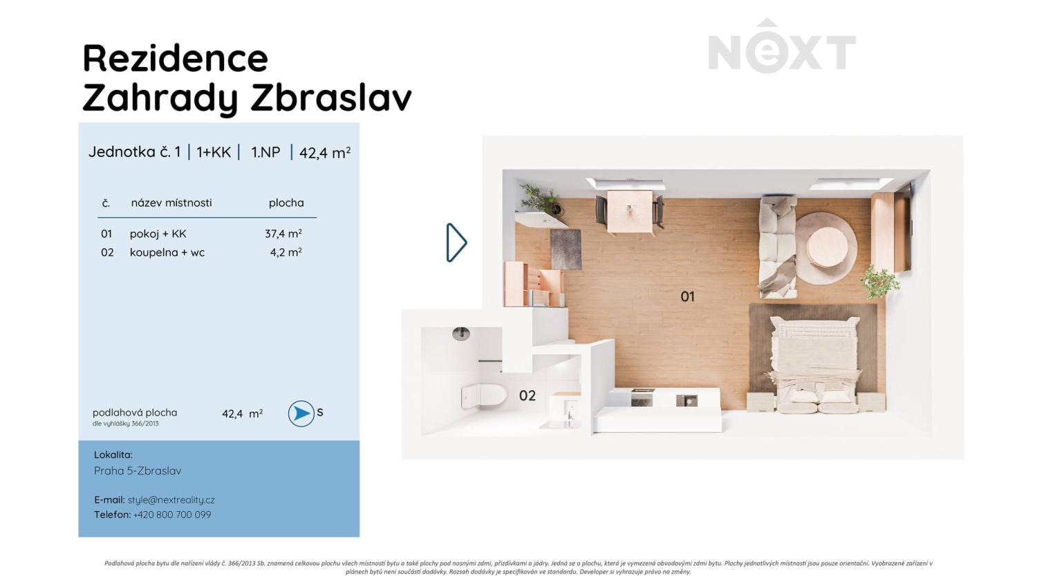 Prodej byt 1+kk, 43㎡