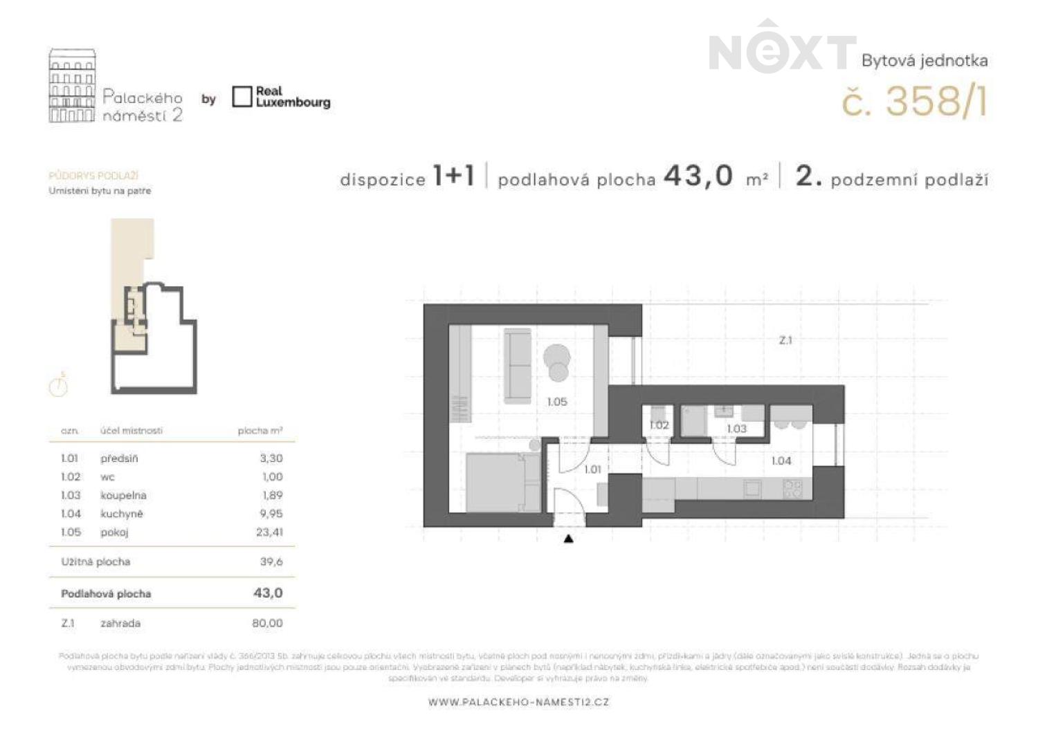 Prodej byt 1+1, 43㎡
