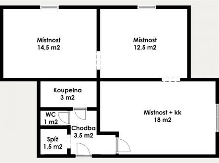 . | Prodej bytu, 3+kk, 54 m²