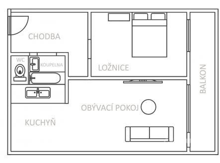 . | Pronájem bytu, 2+kk, 49 m²