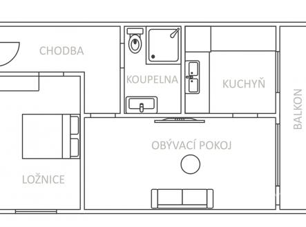 . | Pronájem bytu, 2+1, 49 m²