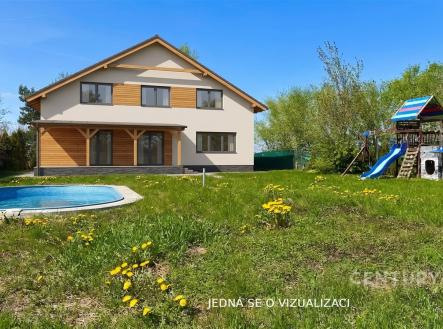 Dům s moderní fasádou, zahrada s bazénem a dětským hřištěm, klidná lokalita. | Prodej - dům/vila, 319 m²