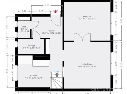 Plánek spodní patro | Pronájem bytu, 3+1, 108 m²