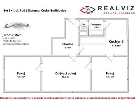 Půdorys, 3+1 Pod lekárnou, ČB | Prodej bytu, 3+1, 65 m²