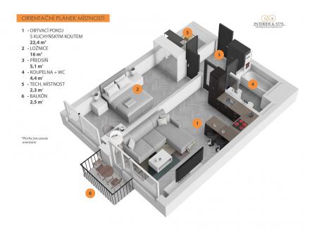 . | Pronájem bytu, 2+kk, 54 m²