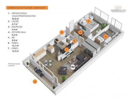 . | Pronájem bytu, 3+kk, 70 m²