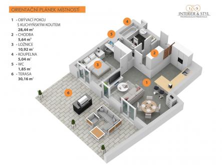 . | Pronájem bytu, 2+kk, 55 m²