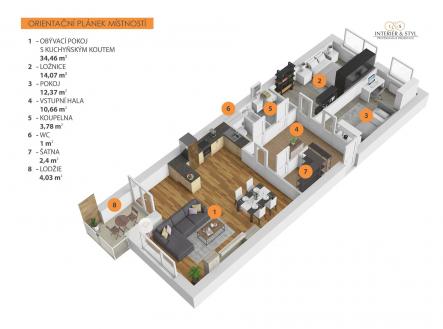 . | Pronájem bytu, 3+kk, 84 m²