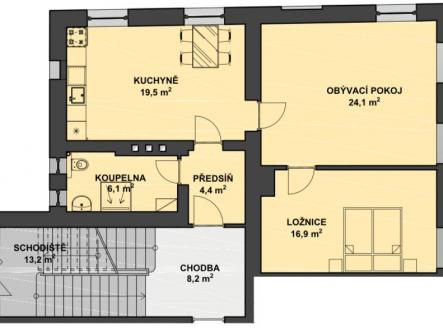 Foto inzerce půdorys.JPG | Pronájem bytu, 3+kk, 74,5 m²