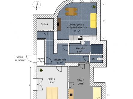 Půdorys 2D | Prodej bytu, 3+kk, 86 m²