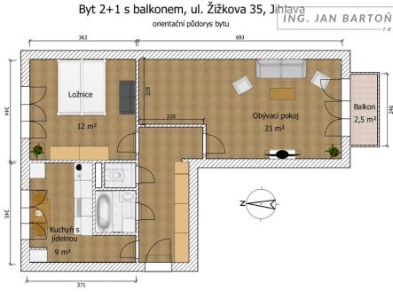 pudorys-2d.jpg | Pronájem bytu, 2+1, 56 m²