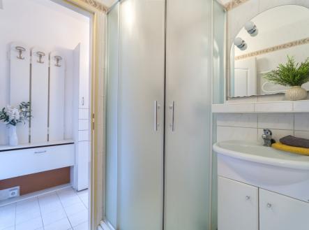 Koupelna směrem k chodbě | Pronájem bytu, 1+kk, 22 m²