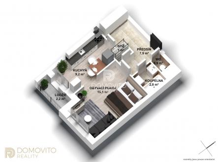 3D pud_Byt 2+kk Zdiměřická | Pronájem bytu, 1+1, 42 m²
