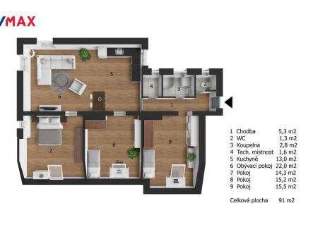 Pronájem bytu, 4+kk, 91 m²