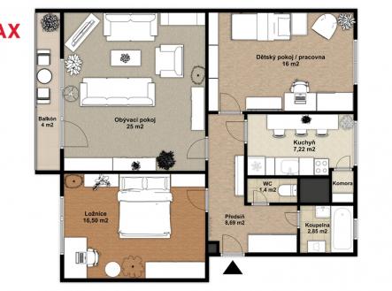 Půdorys 2D | Prodej bytu, 3+1, 86 m²