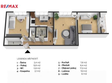 pudorys.jpg | Pronájem bytu, 3+1, 65 m²