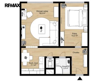 Půdorys 2D | Prodej bytu, 2+1, 50 m²