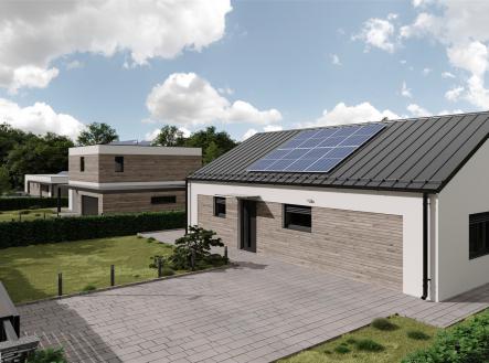 vnější prostor s solární panely a trávník | Prodej - dům/vila, 93 m²