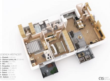 3D-layout | Prodej bytu, 3+kk, 68 m²