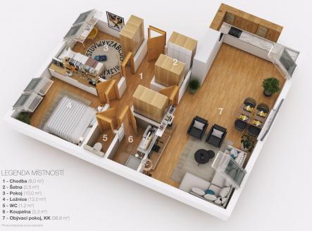 3D-layout byt_4 | Pronájem bytu, 3+kk, 73 m²