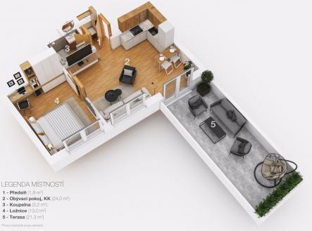 3D-layout byt_3 | Pronájem bytu, 2+kk, 42 m²