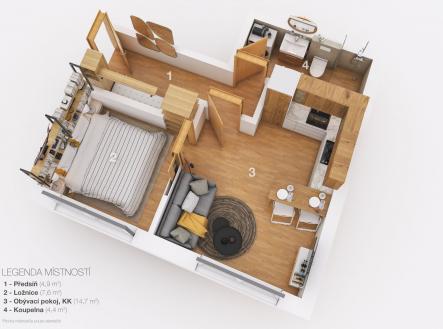 3D-layout byt_2 | Pronájem bytu, 2+kk, 32 m²