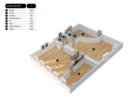Legenda místností | Prodej bytu, 3+kk, 162 m²