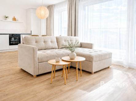 Obývací pokoj pohled 1. | Pronájem bytu, 2+kk, 53 m²